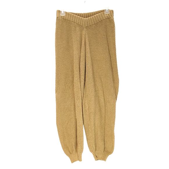 AQ-Sport Crochet Knit Cuffed Harem Pants High Waisted Cotton Blend Tan Womens M - Picture 1 of 8